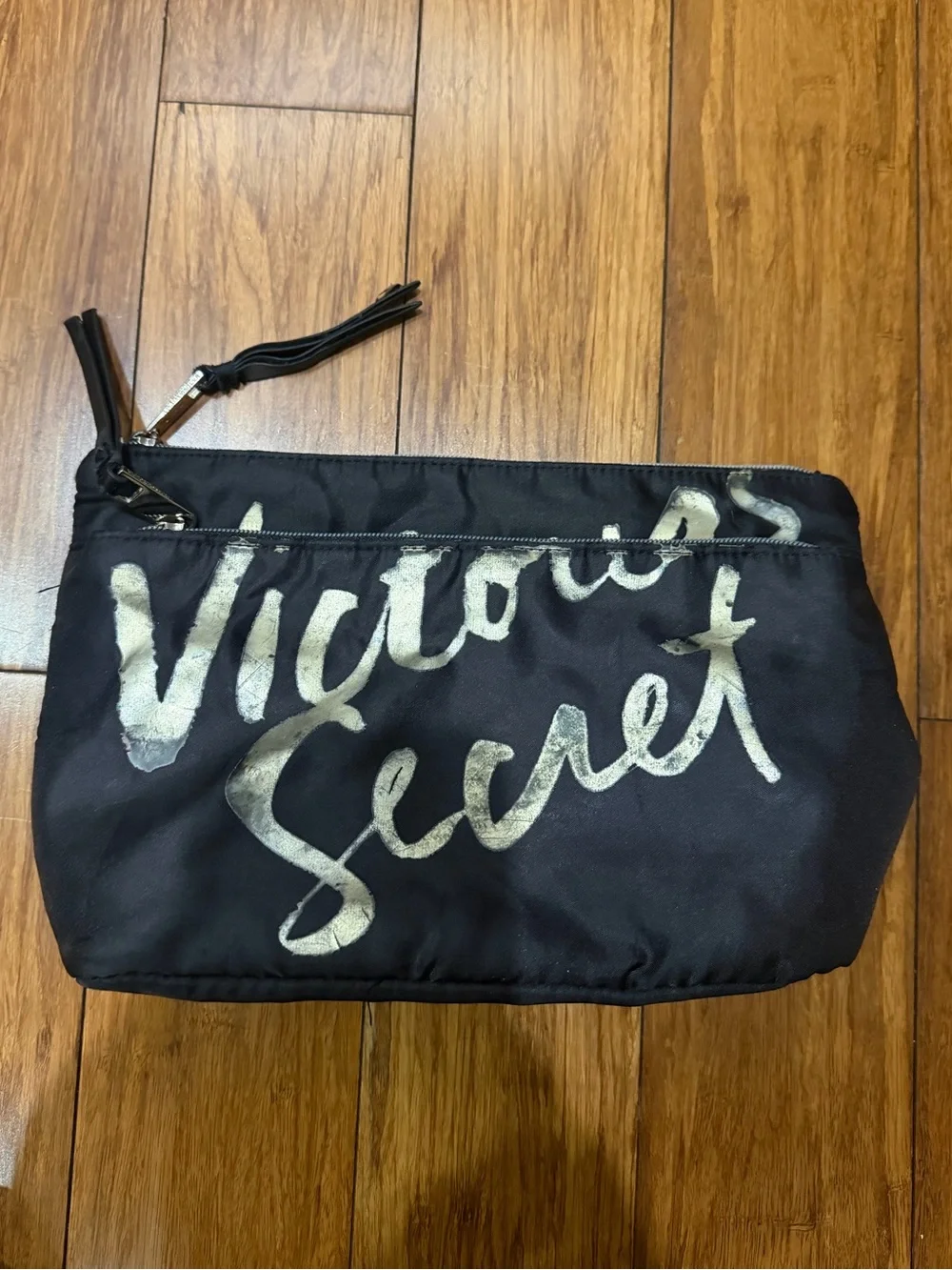 Victoria's Secret Black Cosmetic Pouch with Metallic Script